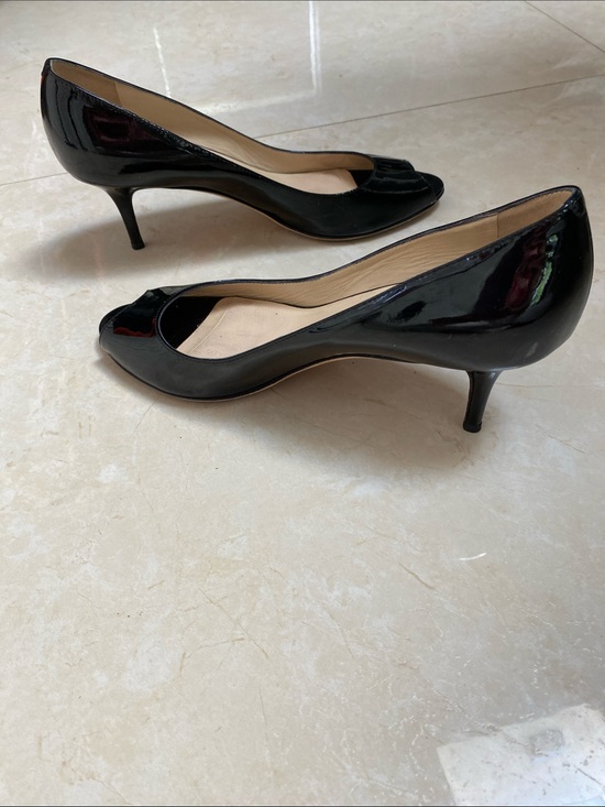 Jimmy Choo Shoes - Jimmy Choi London Black Patent Leather Pumps Shoes Peep Toe 38.5 Italy Made